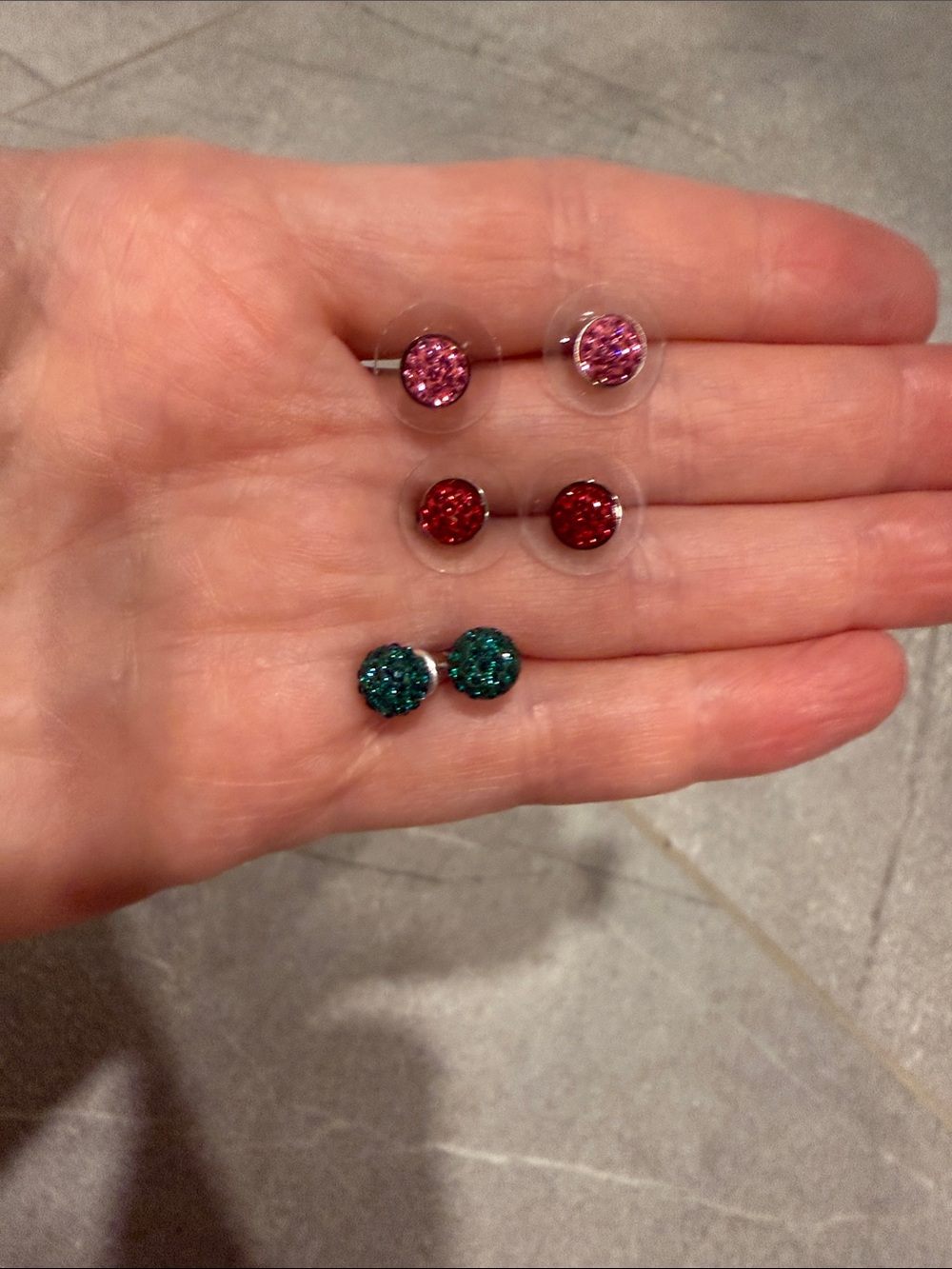 Touchstone Crystal Trio Stud Earrings — Pink, Red, Green